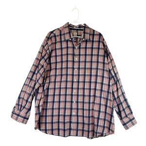 Peter‎ Millar Shirt Mens 2XL Orange Blue Windowpane Plaid Button Up Long Sleeve